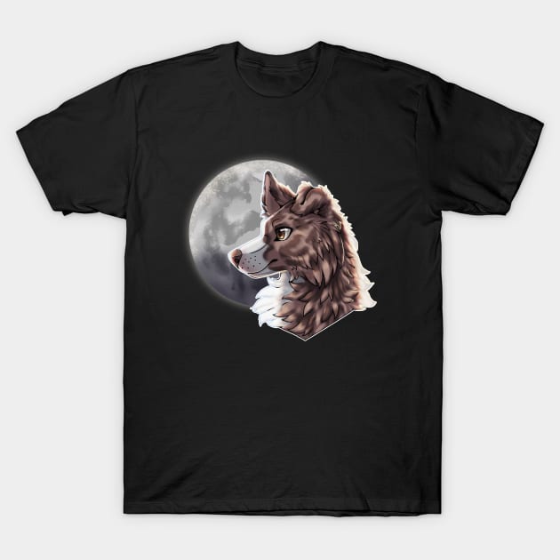 Lilac Brown Merle Border Collie with Night Sky Full Moon T-Shirt by Bamsdrawz